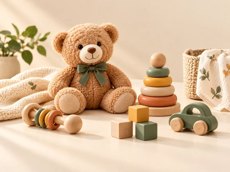 Soft teddy bear and wooden toys for Toys and Baby